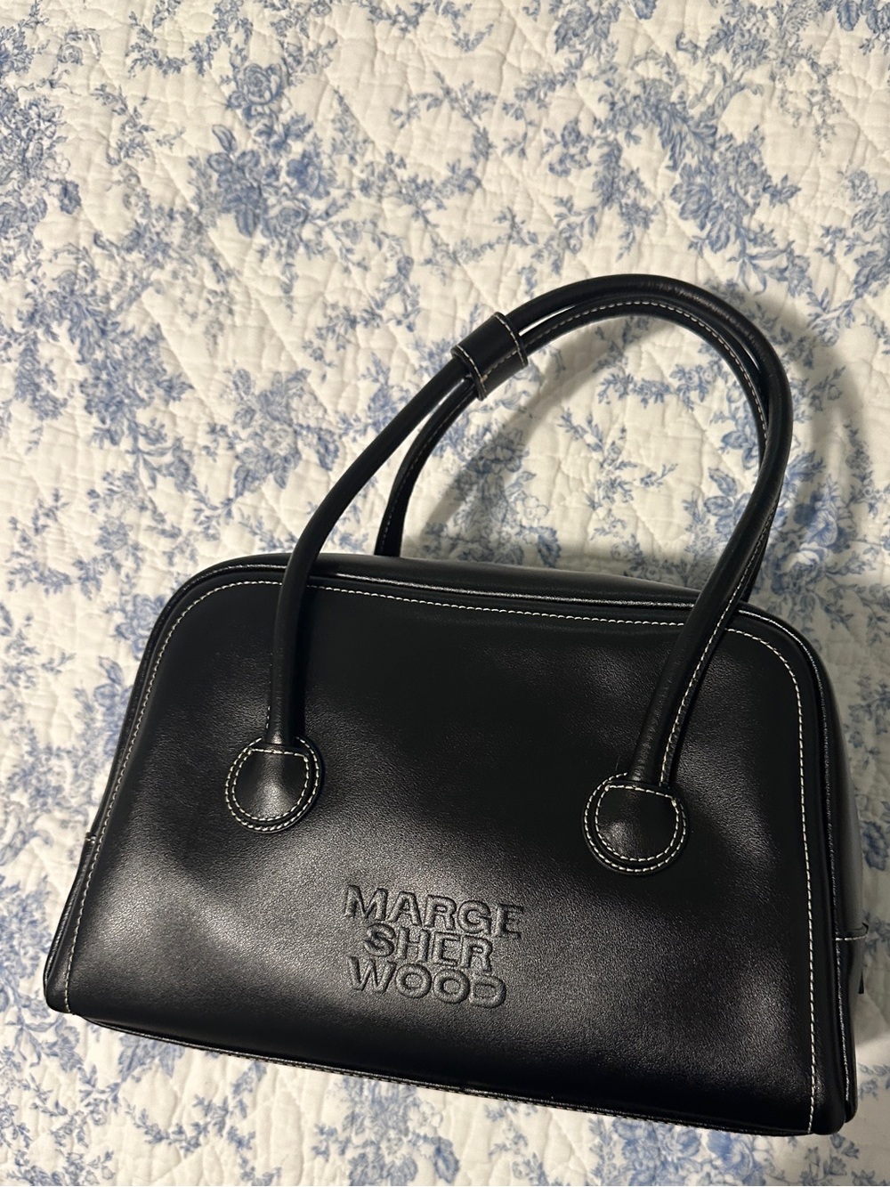 Marge Sherwood Black Leather Tote Bag with Top Handles